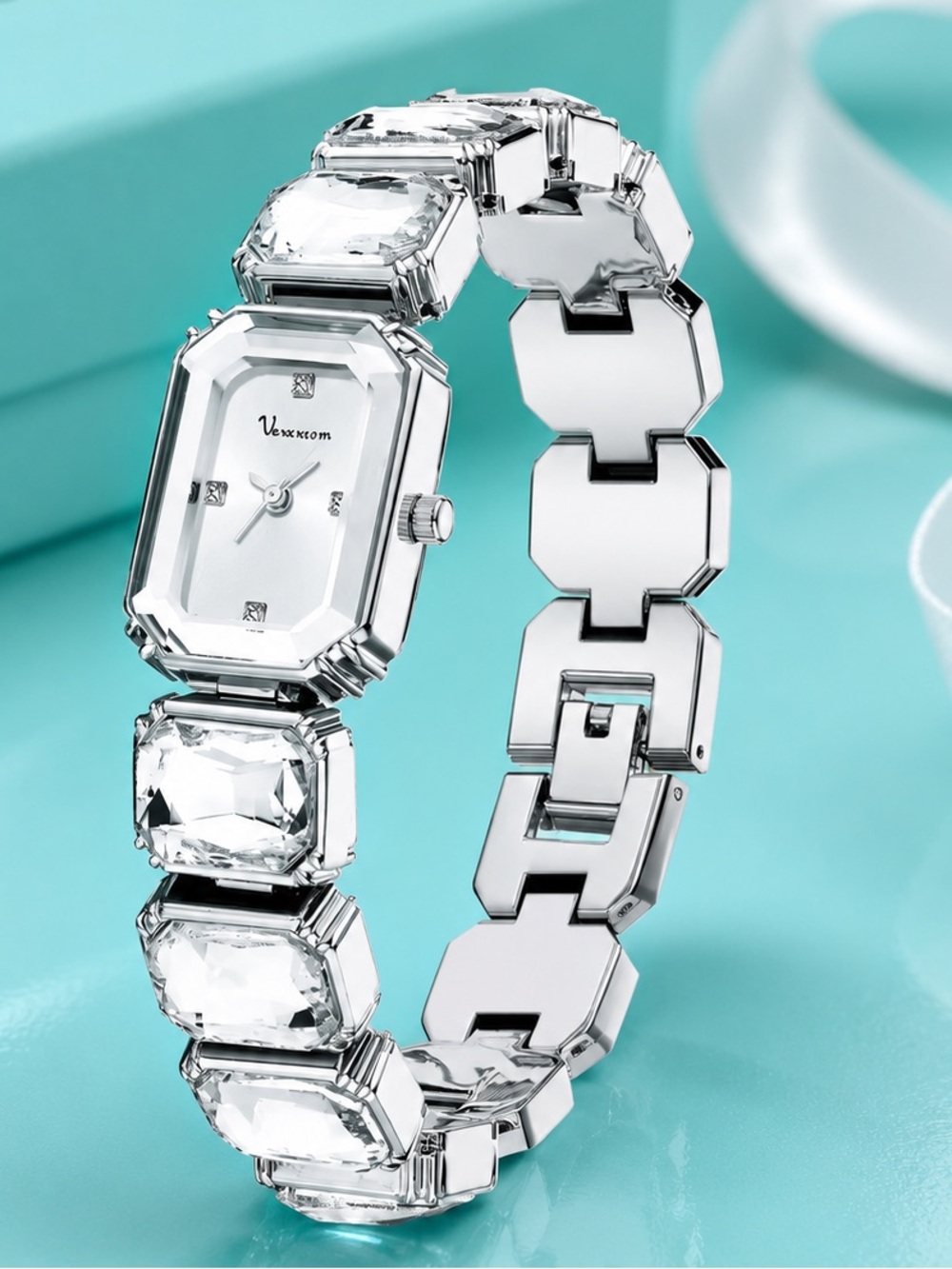 New!Luxury Silver Crystal Bracelet Watch